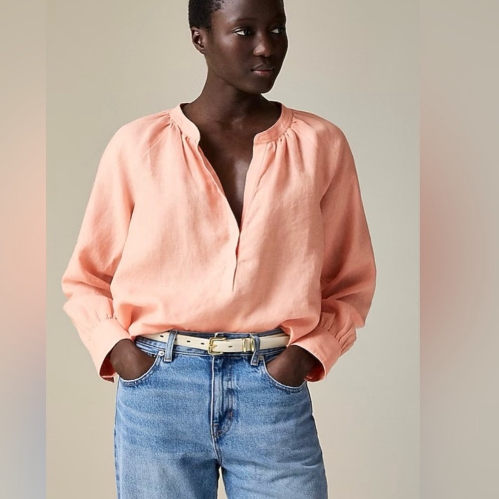 J. Crew Cabana Blouse 100% Linen in Peach Clay.  CI542.  EUC